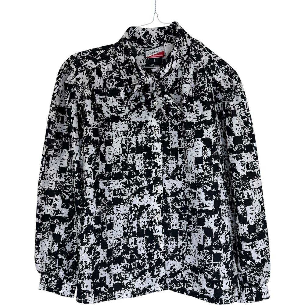 Jonquil by Judy Bond Blouse 22W‎ 42 Plus Size Black White Abstract Bow Tie